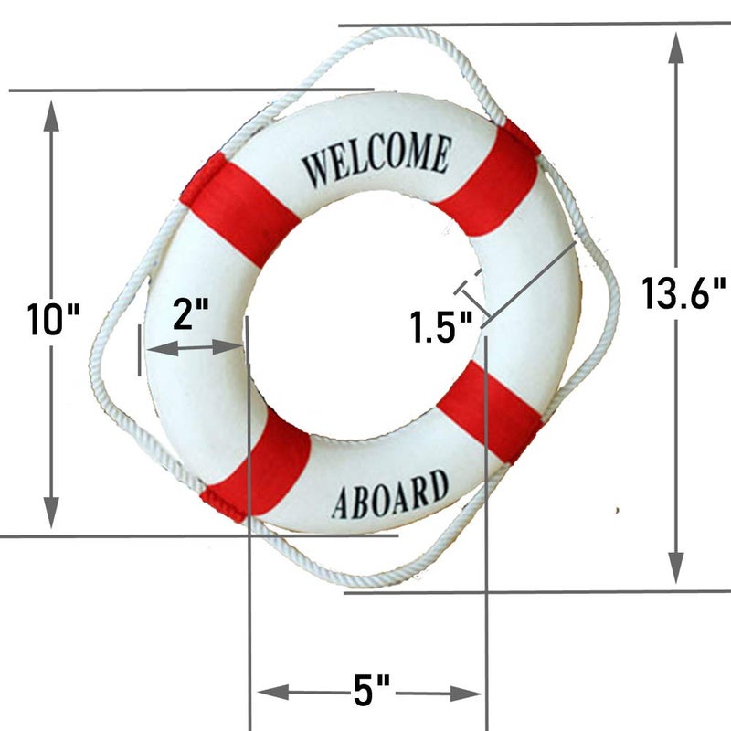 MorroMorn Lifebuoy Wall Hanging Decor - Welcome Aboard Mediterranean Style Home Decoration (Red, 12") - Image 3